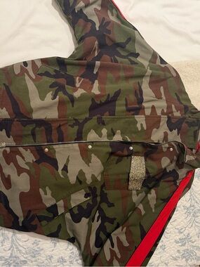 Oversized Camo Zip Front Jacket with Red Trim